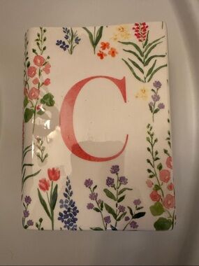 Monogram 'C' Floral Ceramic Book Shaped Vase - Pink Letter